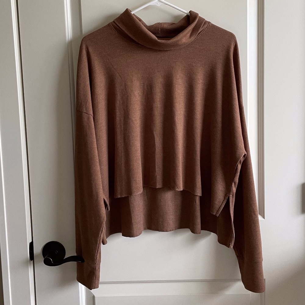 American Eagle Outfitters Brown Cropped Mock Neck Sweater